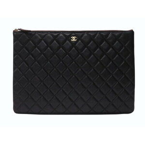 CHANEL Matelasse Quilted Clutch Bag Pouch Black Leather